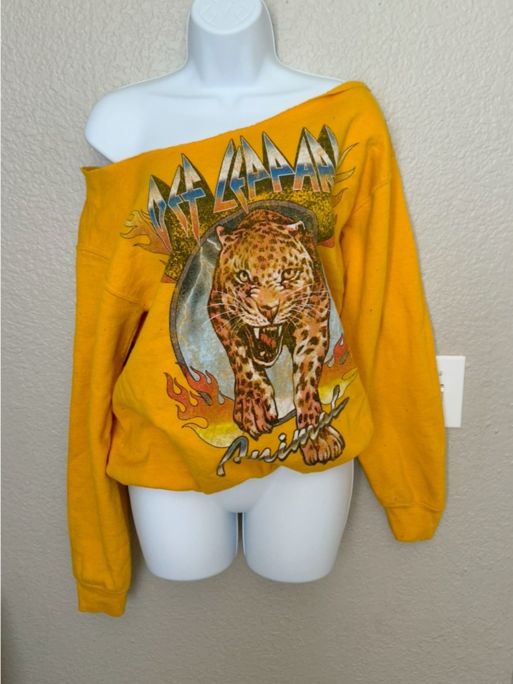 T.J.Maxx Yellow Graphic Leopard Off-Shoulder Sweater